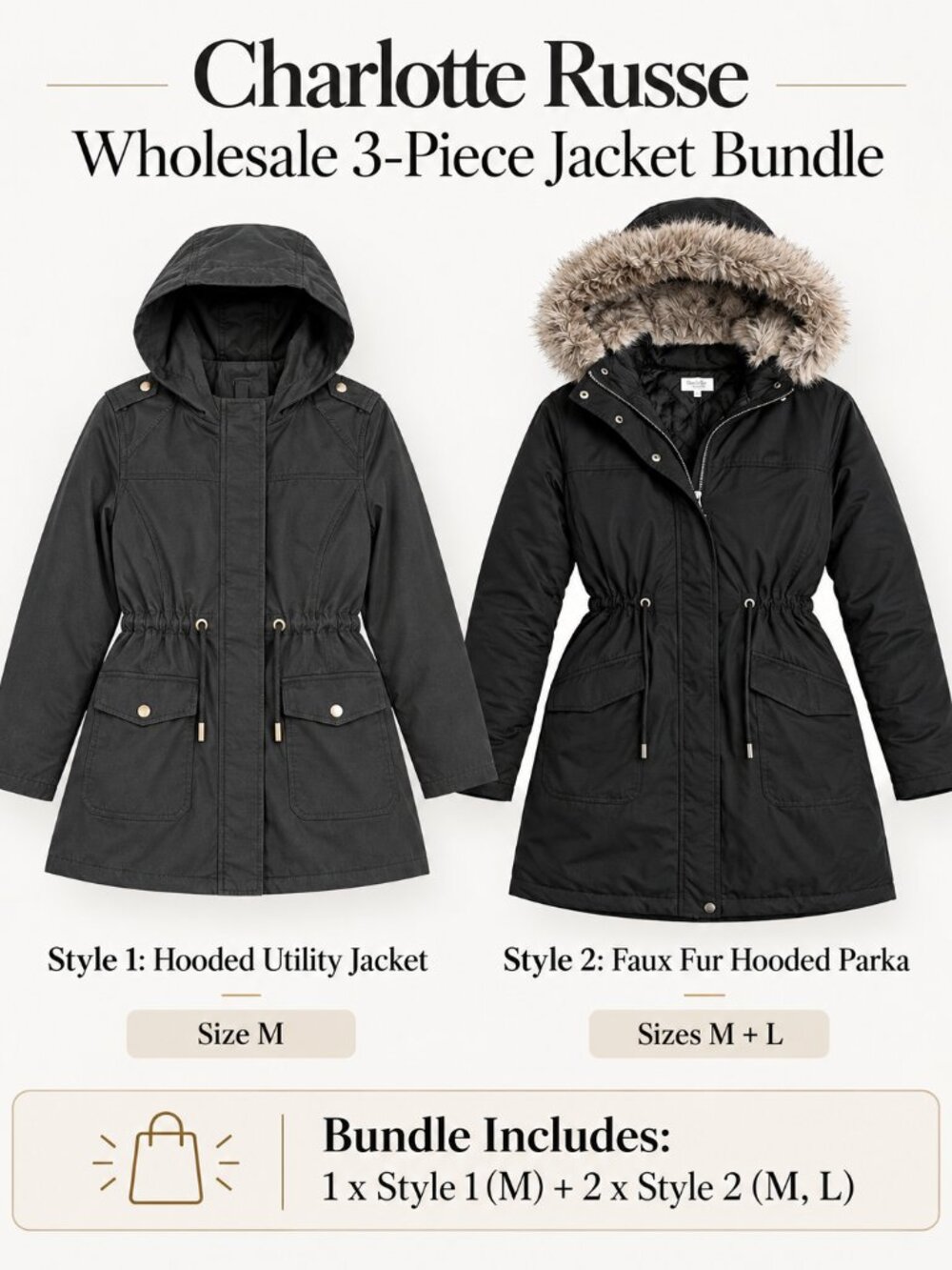 Charlotte Russe Women’s Jacket Wholesale 3-Pack Mixed Styles M / M / L
